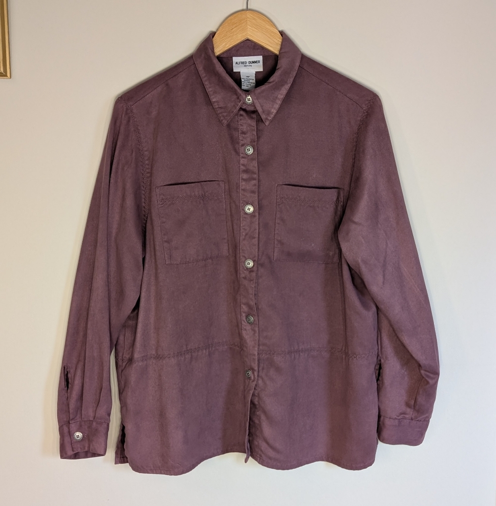 💐Alfred Dunner Petite 14P Mauve 100% Polyester Button-Down Shirt 💐